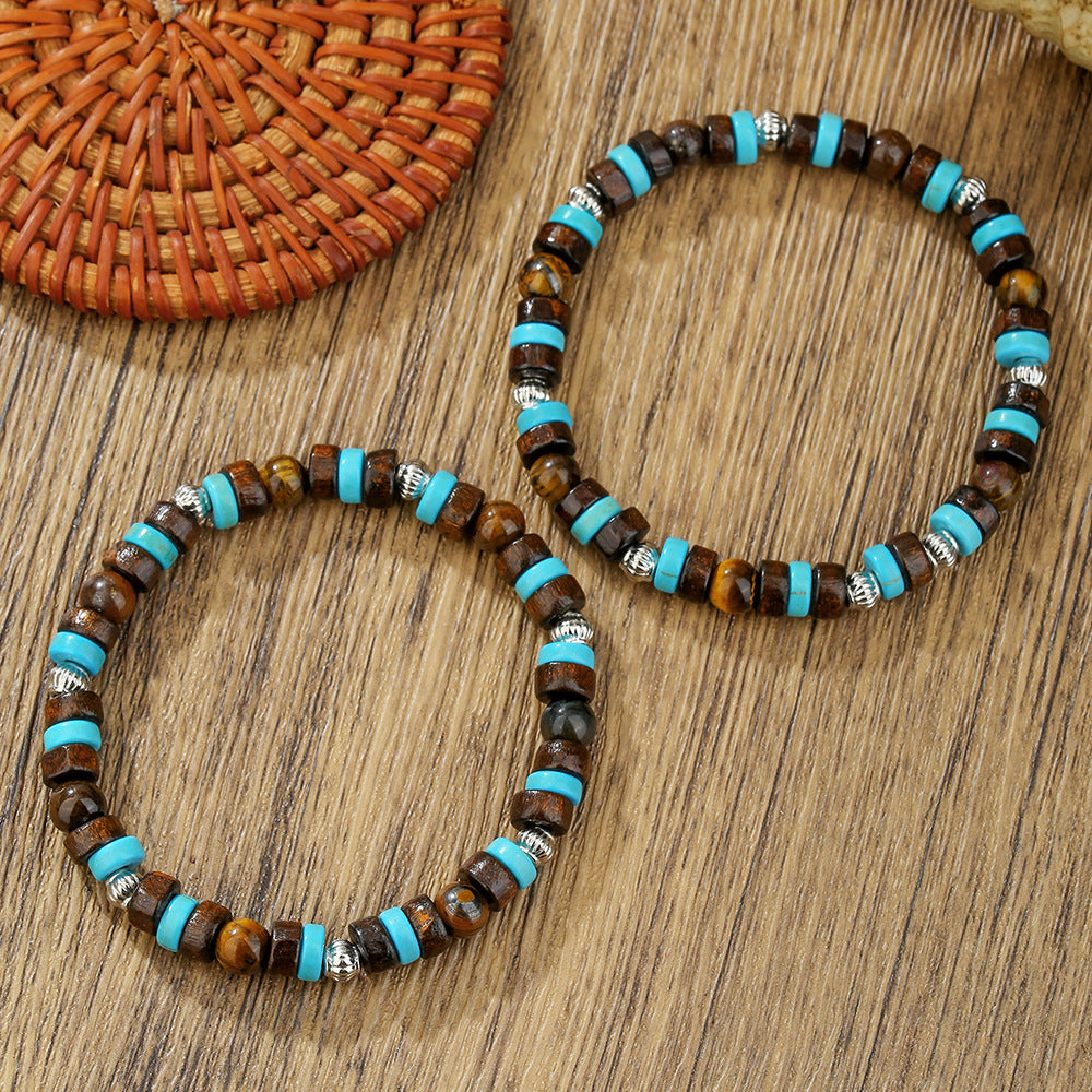 Personalized Geometric Handmade Turquoise and Wood Bead Necklace for Men and Women