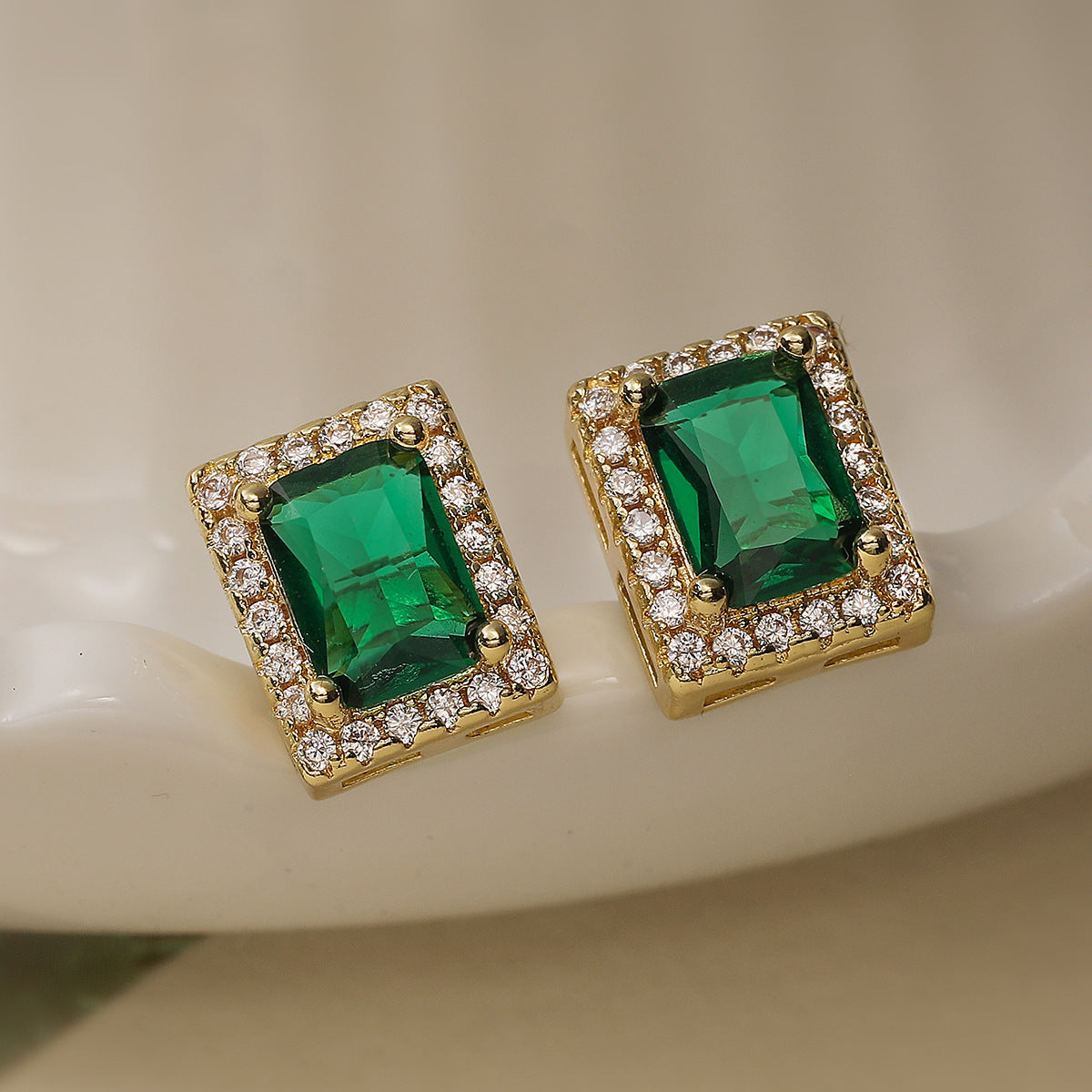 Minimalist Rectangular Zircon Stud Earrings for Women in Copper with 18K Gold Plating and Micro-Pave Setting