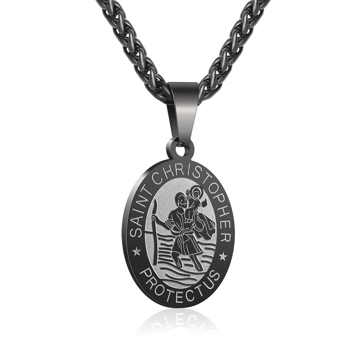 Minimalist Geometric Stainless Steel Saint Christopher Pendant Necklace with Plated Titanium Steel Charm for Women