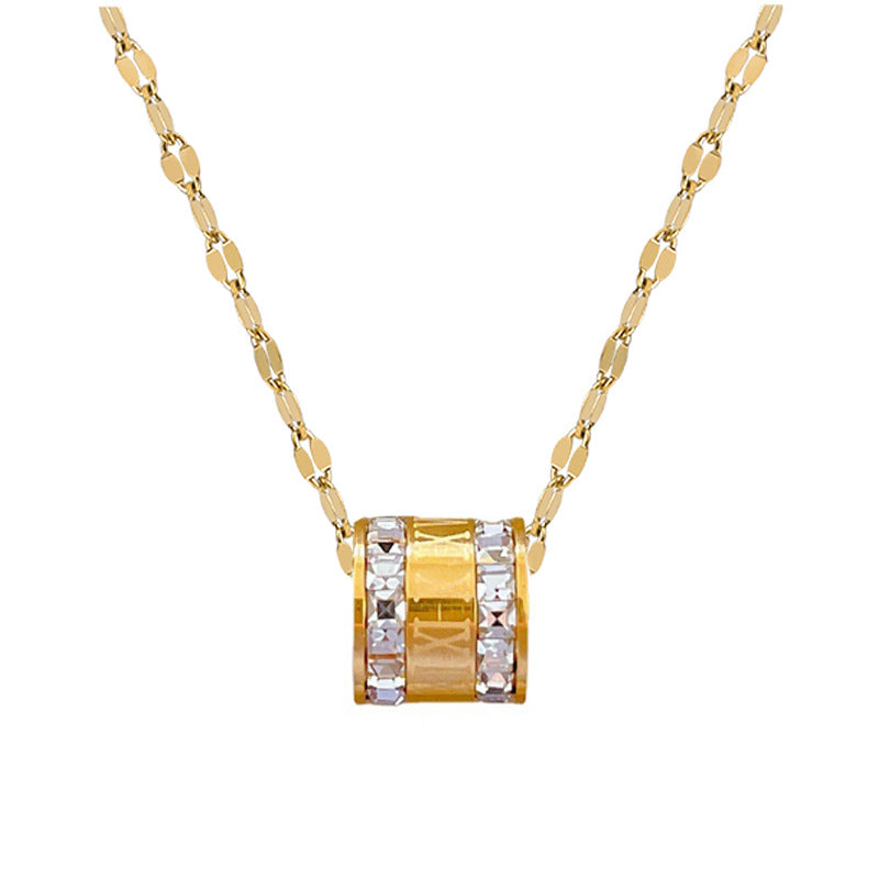 Collana minimalista con pendente geometrico in zircone in acciaio al titanio per uomo e donna, stile locket, catena clavicola