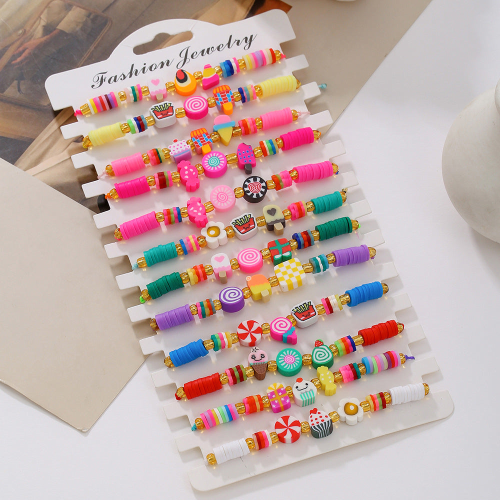 Bohemian Geometric Round Acrylic Beaded Bracelet Set