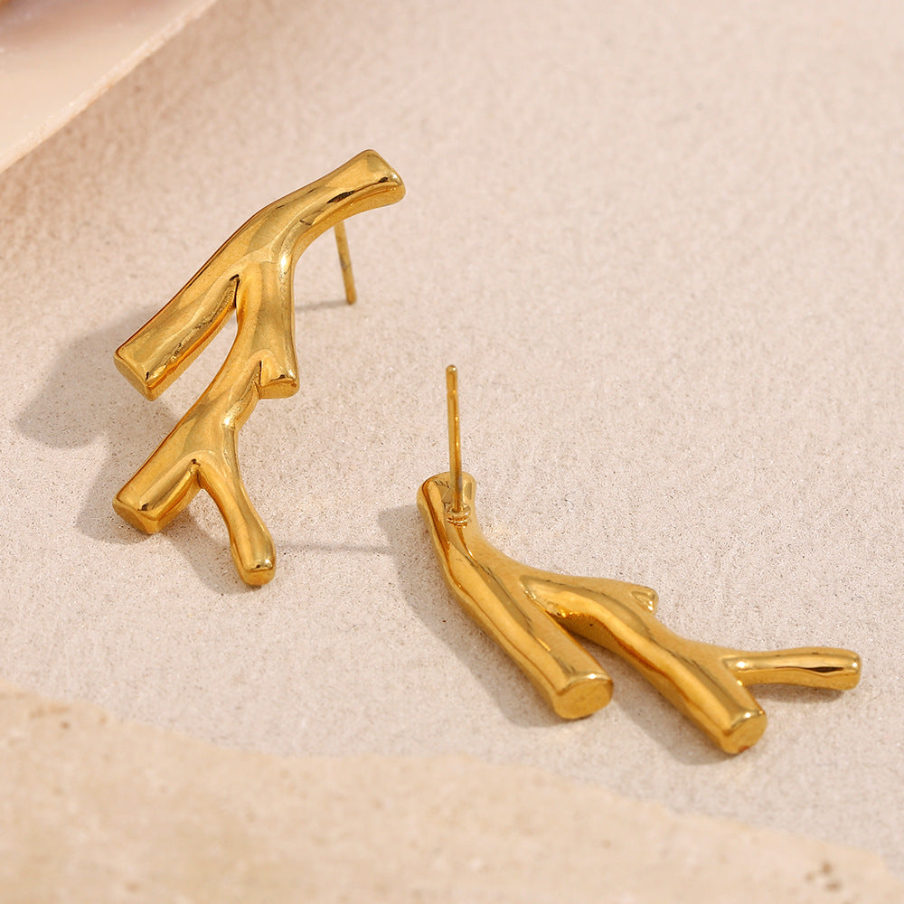 Minimalist Geometric Stainless Steel Ear Studs with 18K Gold Plating for Women