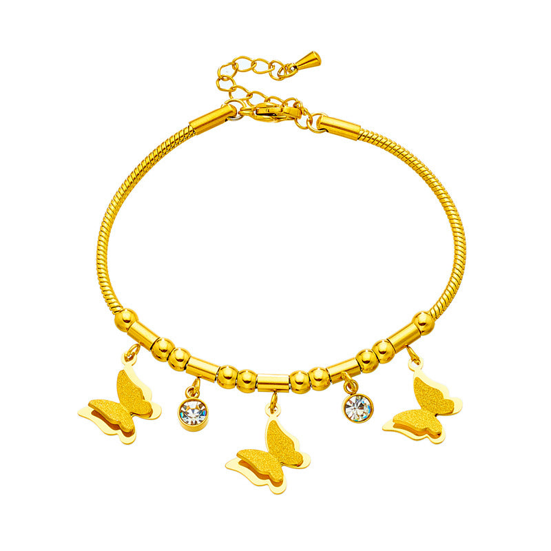 Bracciale Minimalista in Acciaio al Titanio a Forma di Farfalla con Intarsio di Strass da Donna