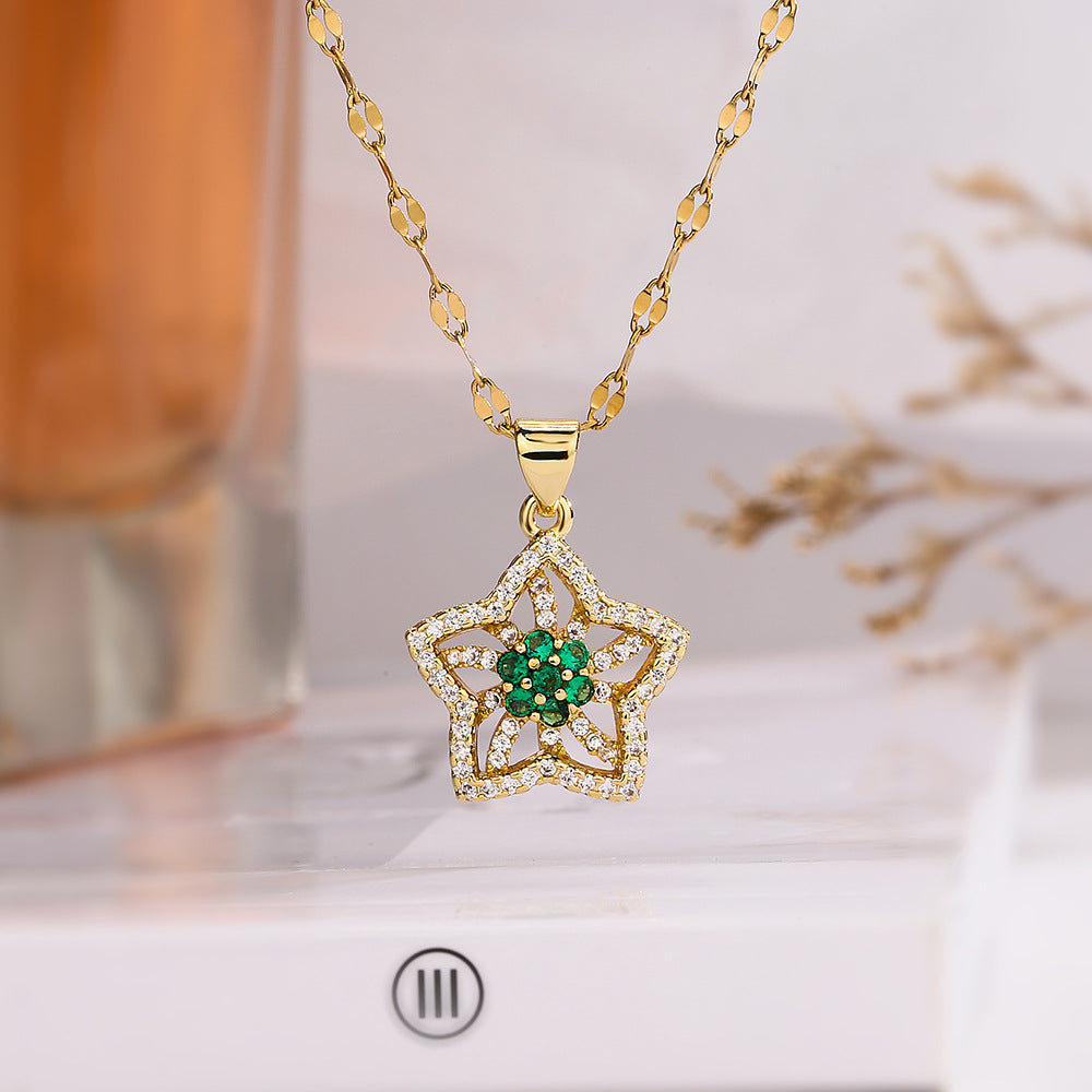 Elegant Floral Pendant Necklace for Women Made of Brass with Real Gold Plating and Zircon Accents