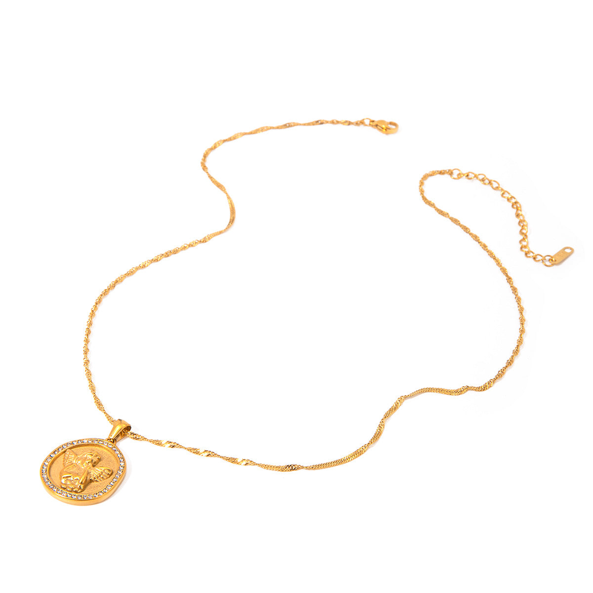 Minimalist 18K Gold Plated Round Stainless Steel Necklace with Rhinestone Abstract Pendant