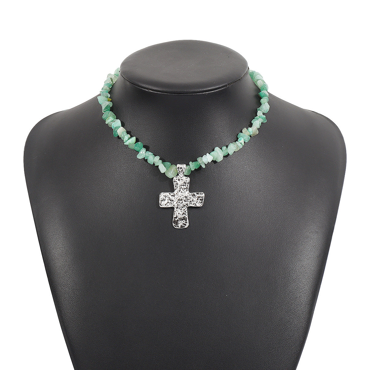 Collar con colgante de piedra irregular geométrica vintage con diseño de cruz en acabado chapado en aleación para mujer