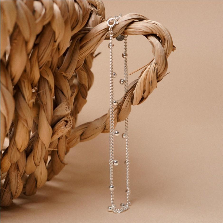 Tobillera Minimalista con Forma de Estrella de Plata Esterlina S925 con Cuentas Pulidas y Acabado Galvanizado