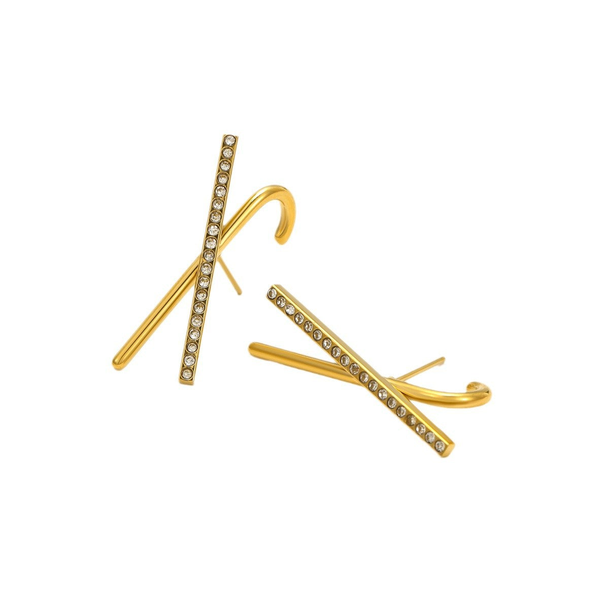 Orecchini da donna stile vintage in acciaio inossidabile con linea incrociata, intarsio in zircone e placcatura in oro 18 carati