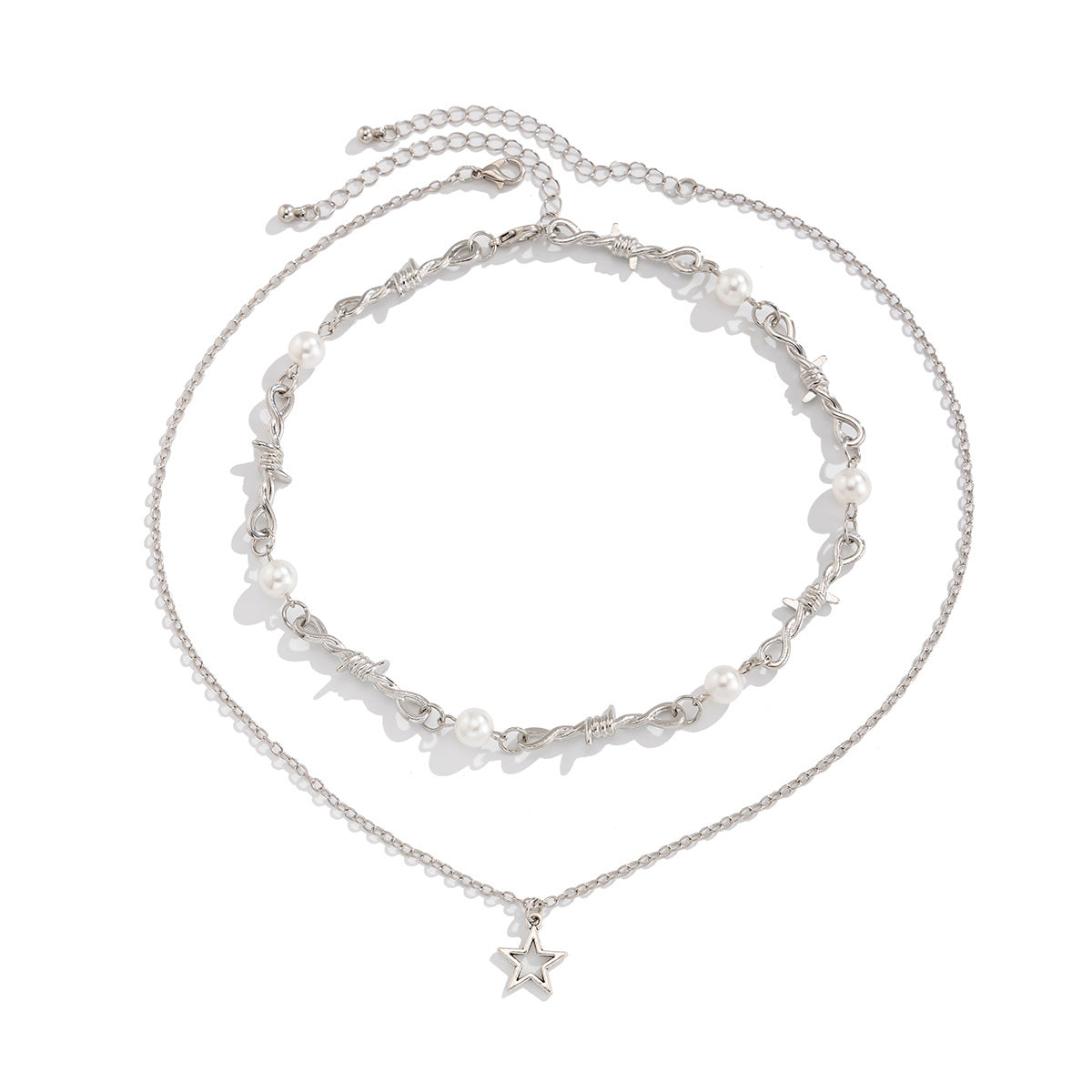 Minimalist Star Alloy Pendant Multi-layer Necklace with Imitation Pearl for Women