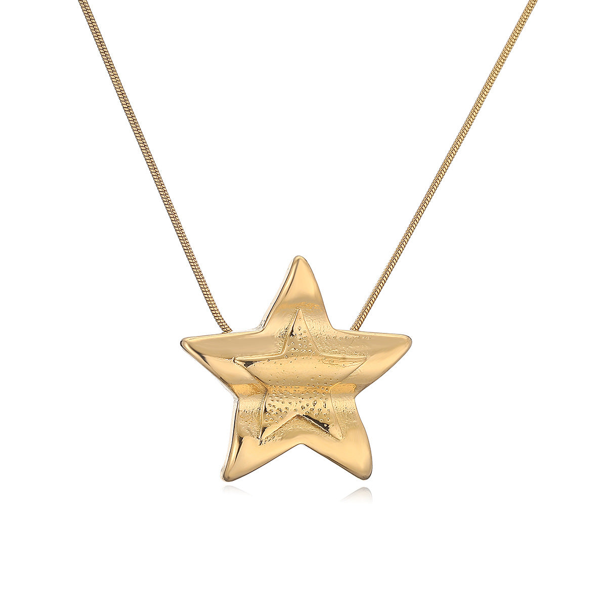Minimalist Geometric Star and Heart Pendant Necklace for Women in Titanium Steel with 18K Gold Plating