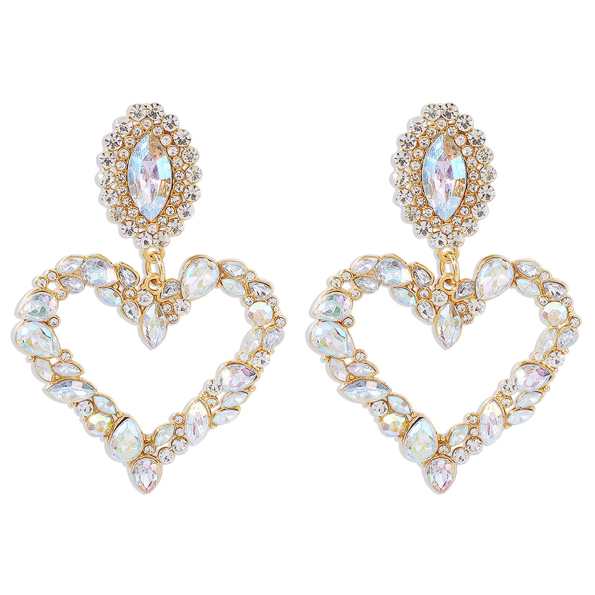 E8893 Pendientes de Mujer en Forma de Corazón de Aleación con Diamantes de Imitación Chapados Estilo Dulce a la Moda Pendientes Largos