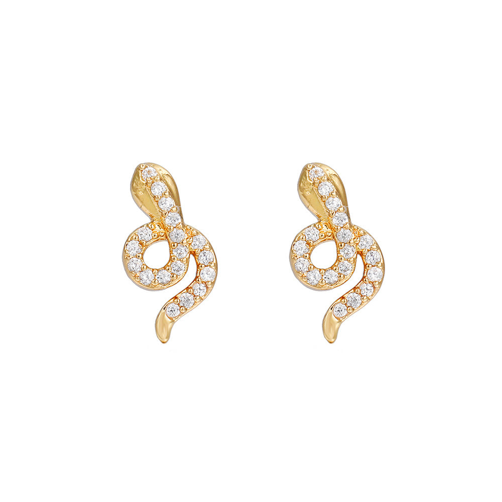 Vintage Sweet Butterfly Geometric Gold Plated Brass Stud Earrings with Cubic Zirconia