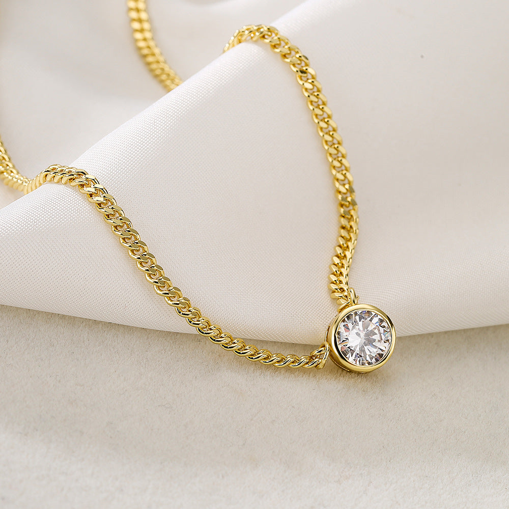 Minimalist Geometric Pendant Necklace in Copper with 18K Gold Plating and Zircon Inlay on Cuban Chain