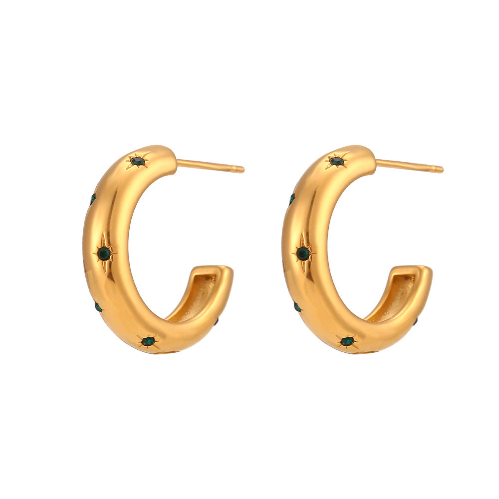 Minimalist Geometric Stainless Steel Plated Star Earrings for Women with Zircon Accents