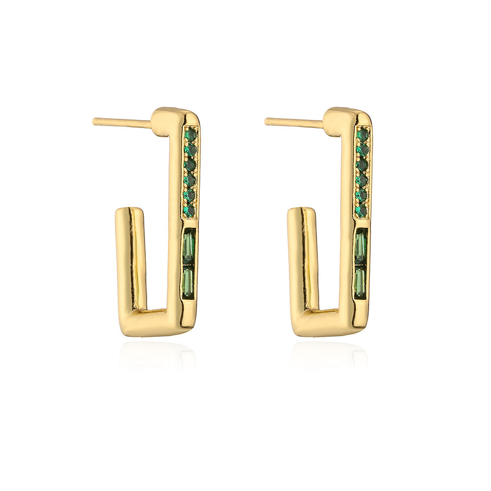 Orecchini geometrici minimalisti da donna in ottone con placcatura in oro 18 carati e intarsio di zirconi
