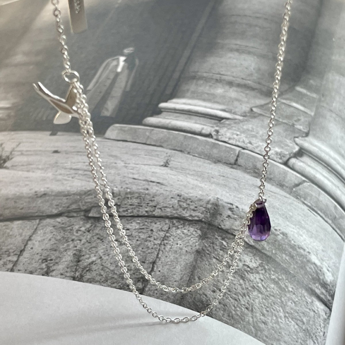 Minimalist Swallow Pendant Necklace in 925 Sterling Silver with Geometric Accents