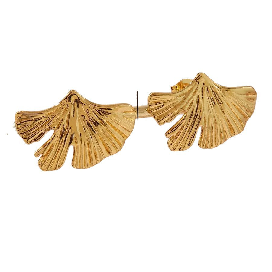 Unique Ginkgo Leaf Stamped Stainless Steel Earrings for Women