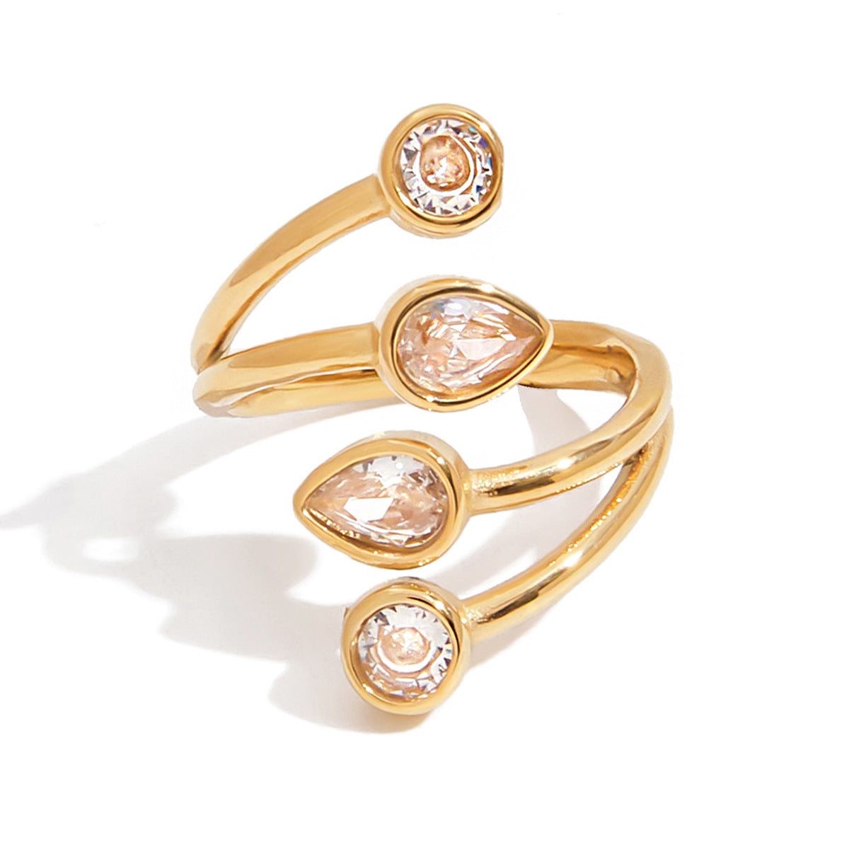 Anello geometrico in acciaio inossidabile con accenti in zirconia placcati per donna, anello di lusso minimalista alla moda