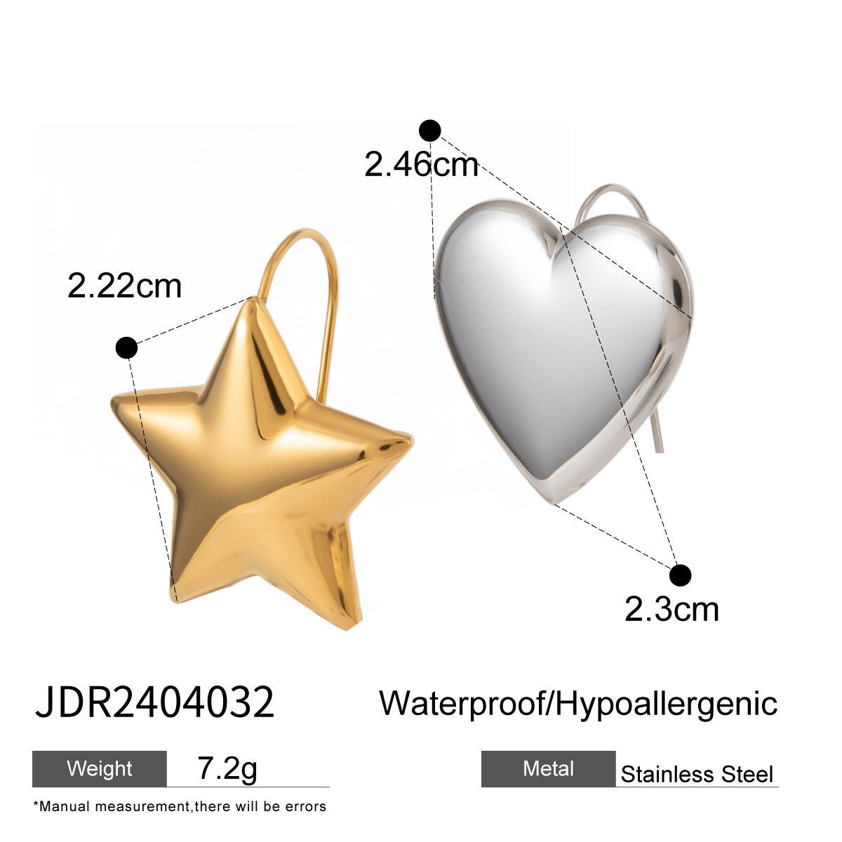 Anello aperto a cuore e stella bicolore oro e argento con design unico in stile Ins, placcato in oro 18 carati in acciaio inossidabile