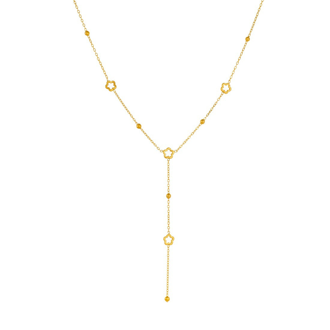 Minimalist Gold Plated Hollow Floral Stainless Steel Long Tassel Necklace for Women