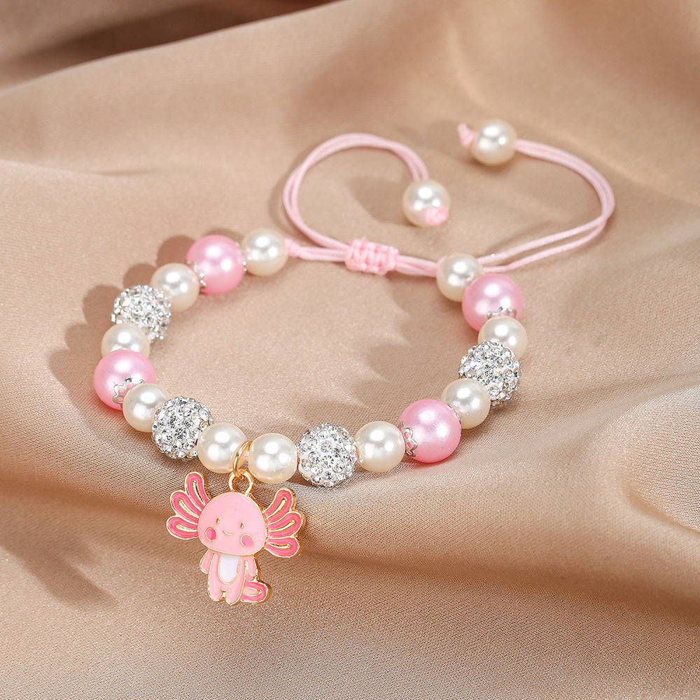 Handmade Round Animal Stone Bracelet for Women with Hummingbird and Flamingo Pendant