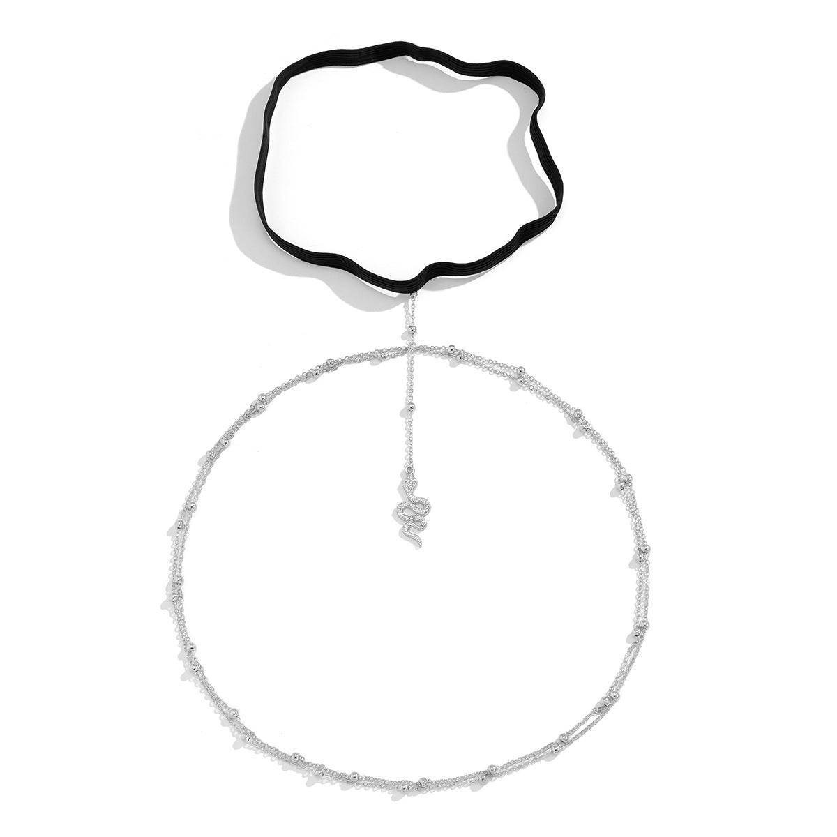 Tobillera de metal minimalista con forma de serpiente, cadena elástica de doble abalorio y detalle de borla para mujer