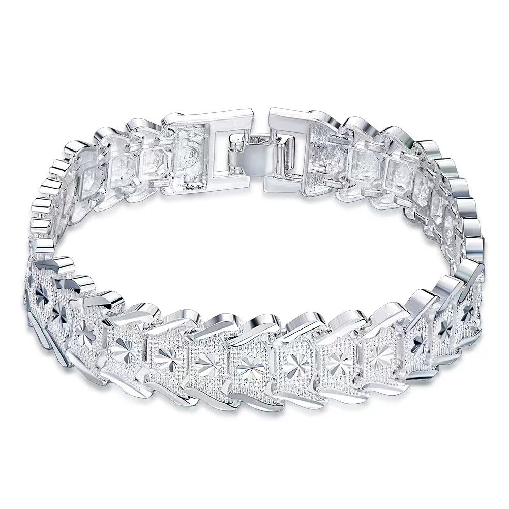 Pulsera Ancha Unisex de Moda con Construcción de Aleación de Cobre Bañado para Regalo de Aniversario