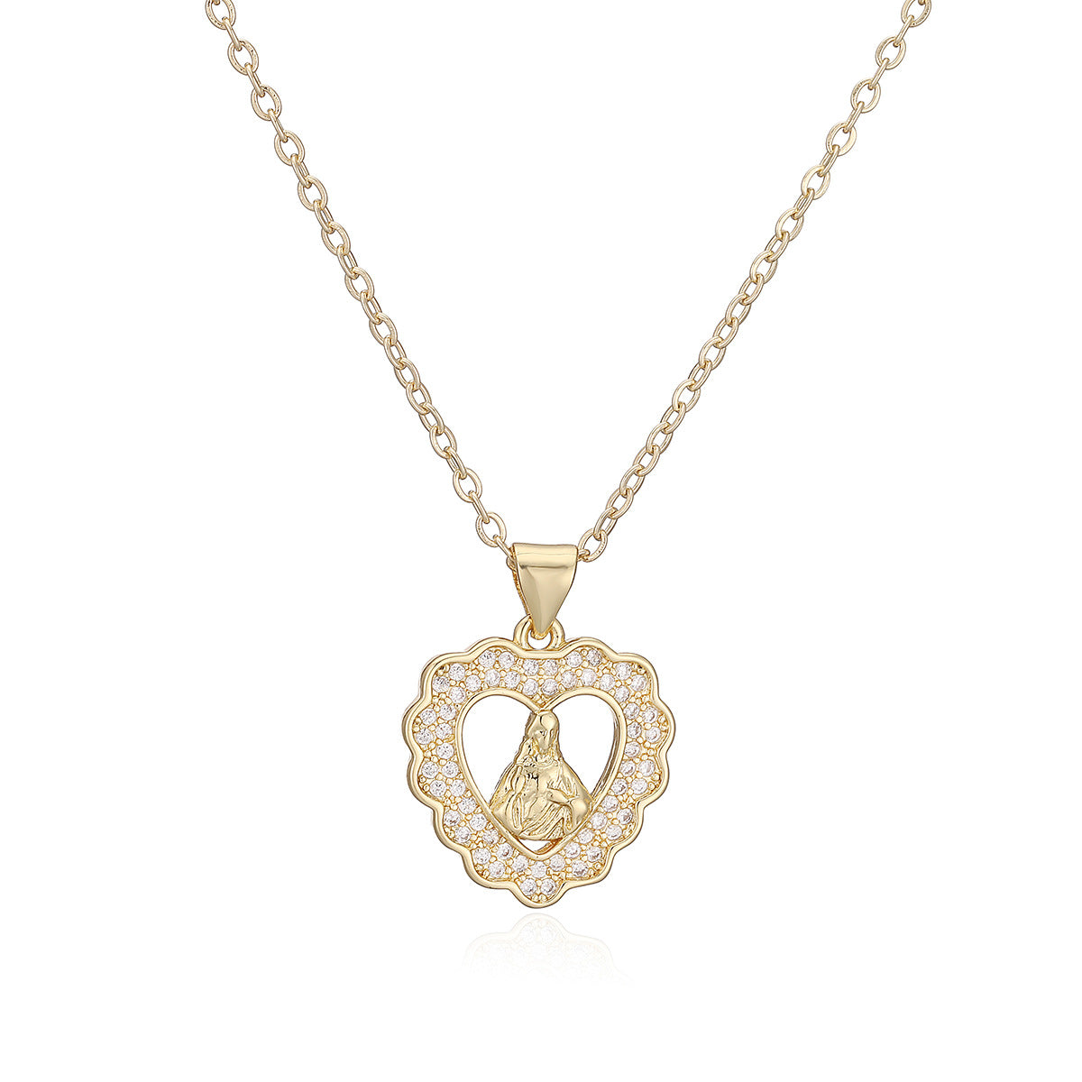 Minimalist 18K Gold Plated Brass Heart Pendant with Cubic Zirconia for Women