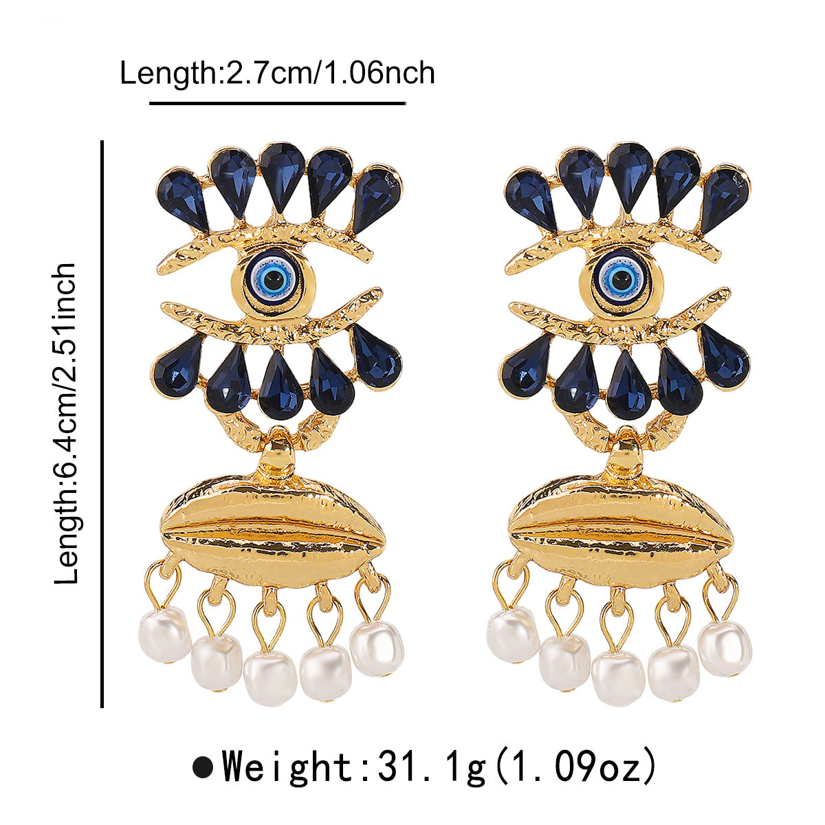 Pendientes Vintage Artísticos de Ojo Turco en Aleación con Incrustaciones de Diamantes de Imitación y Acabado Esmaltado para Mujer