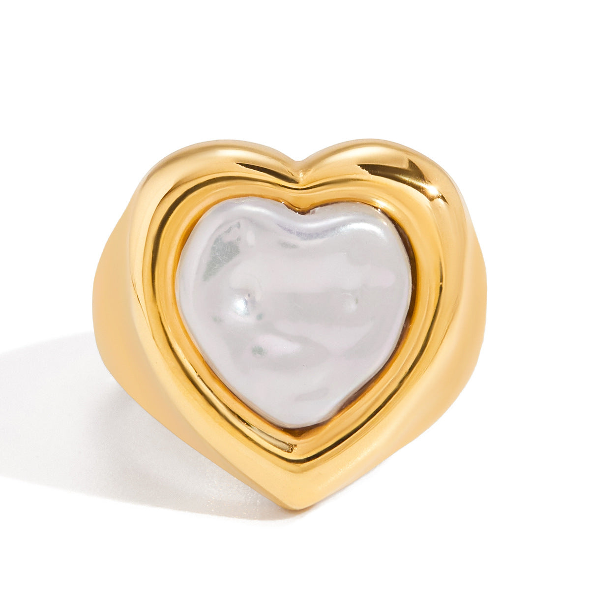Anello da Donna in Acciaio Inossidabile con Cuore Geometrico Moda, Placcato Oro 18K