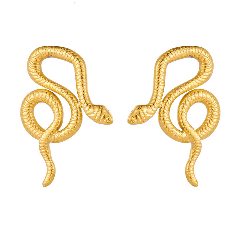 Pendientes con forma de serpiente de acero inoxidable chapado, estilo vintage
