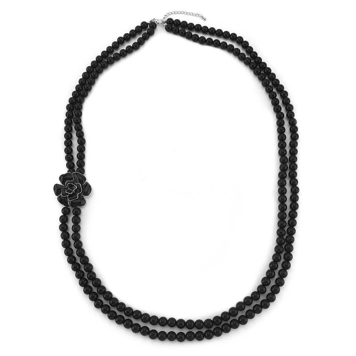 Fashionable Camellia Flower Pendant Necklace with Simulated Pearls and Alloy, Enamel Finish, Long Layered Sweater Chain for Women