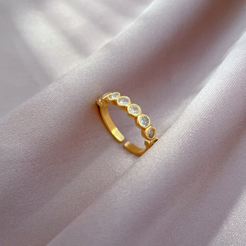 Minimalist Crown-Shaped Brass Ring with Real Gold Plating and Zircon Inlay for Women