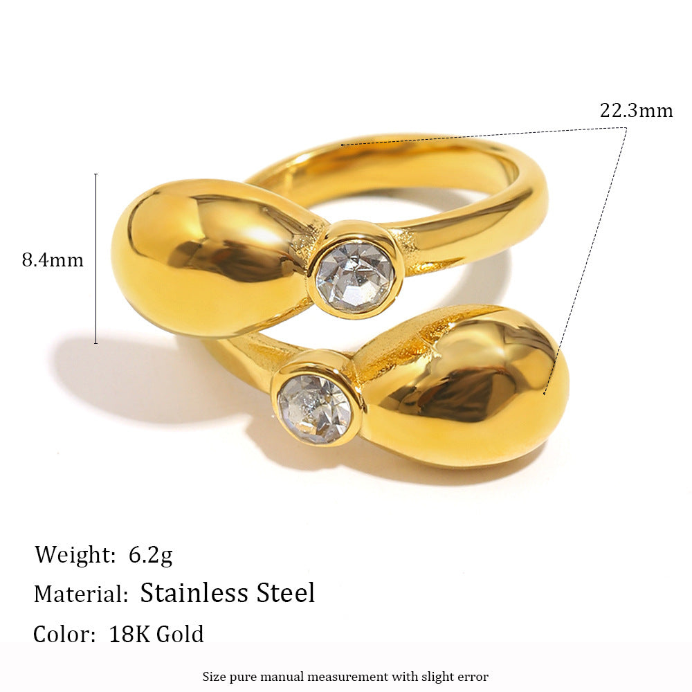 Anello vintage francese in acciaio inossidabile con placcatura in oro 18 carati e design a testa di serpente con zirconi per donna