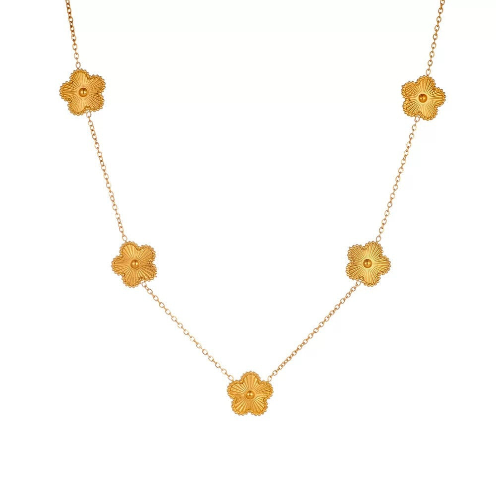 Gold Laser Four-Leaf Clover Titanium Steel Necklace