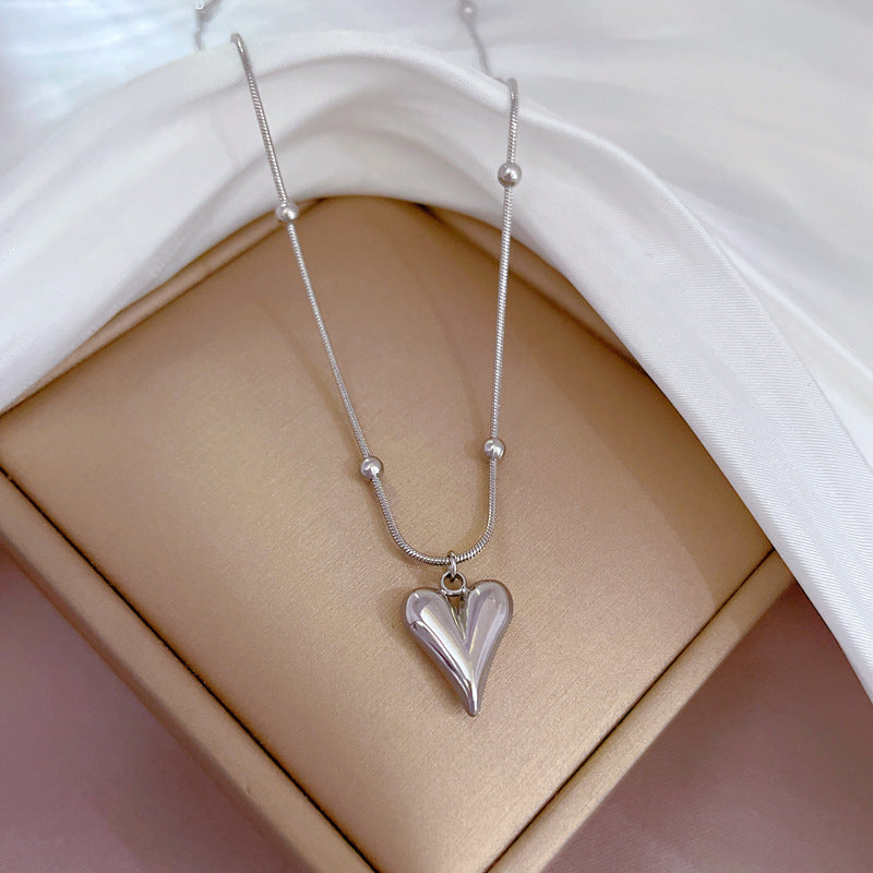 Titanium Steel Heart Pendant Necklace for Women with Gold Plating Geometric Design Minimalist Locket Chain
