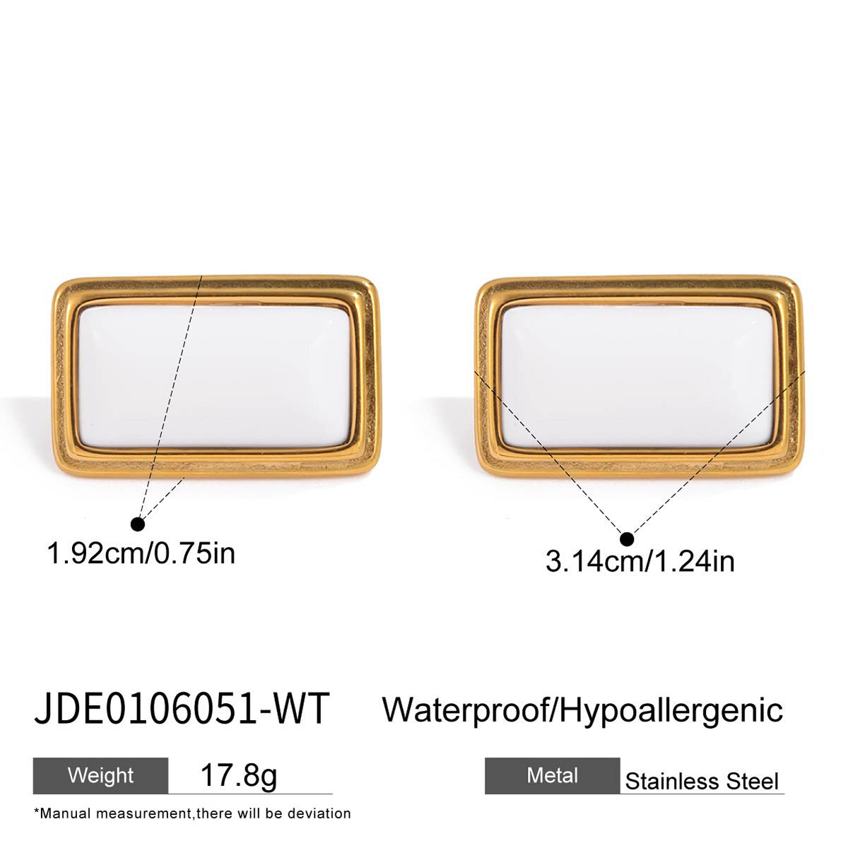 Orecchini geometrici vintage in acciaio inossidabile con intarsio in agata e placcatura in oro 18K da donna