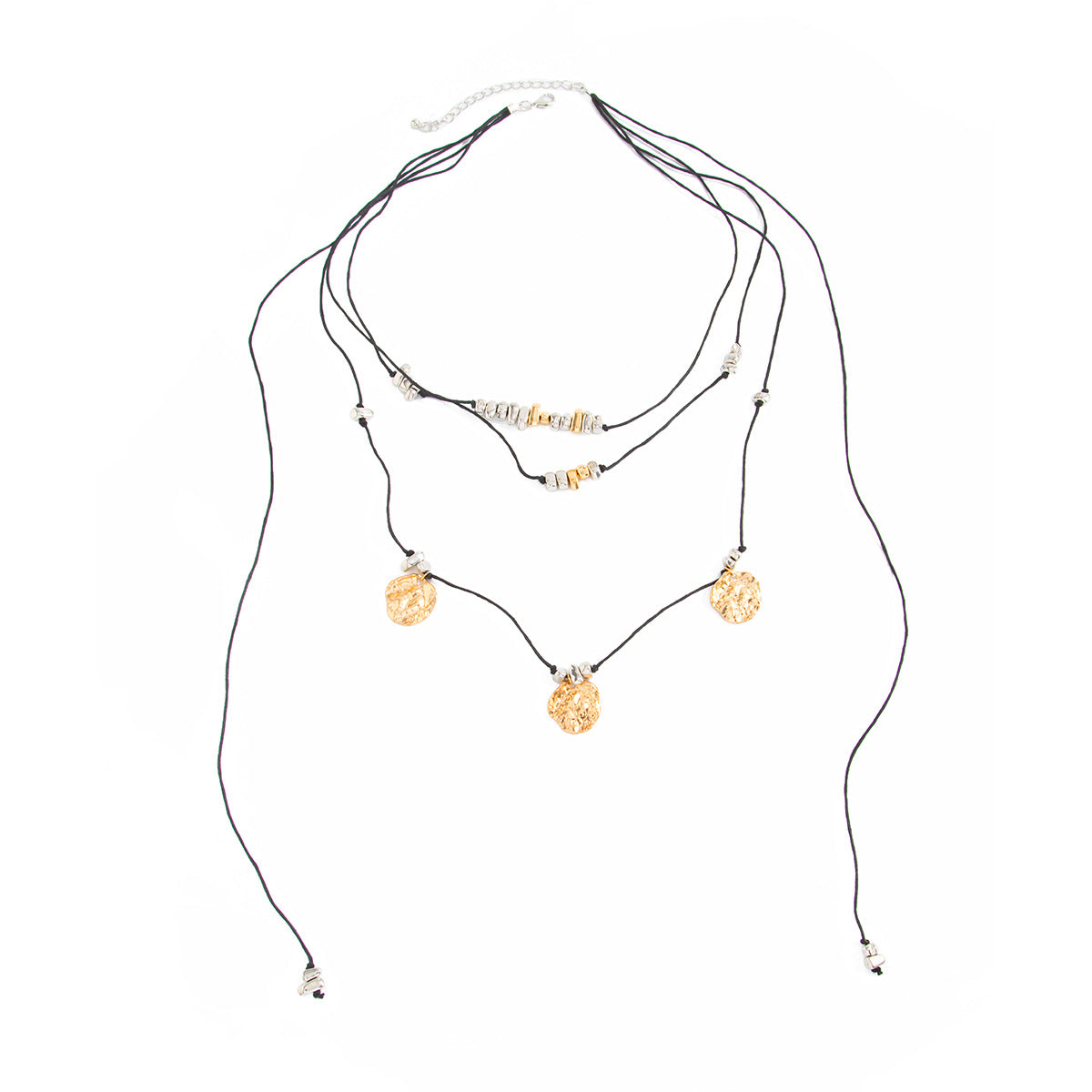 Streetwear Geometric Round Zinc Alloy Pendant Plated Wax Cord Necklace for Women