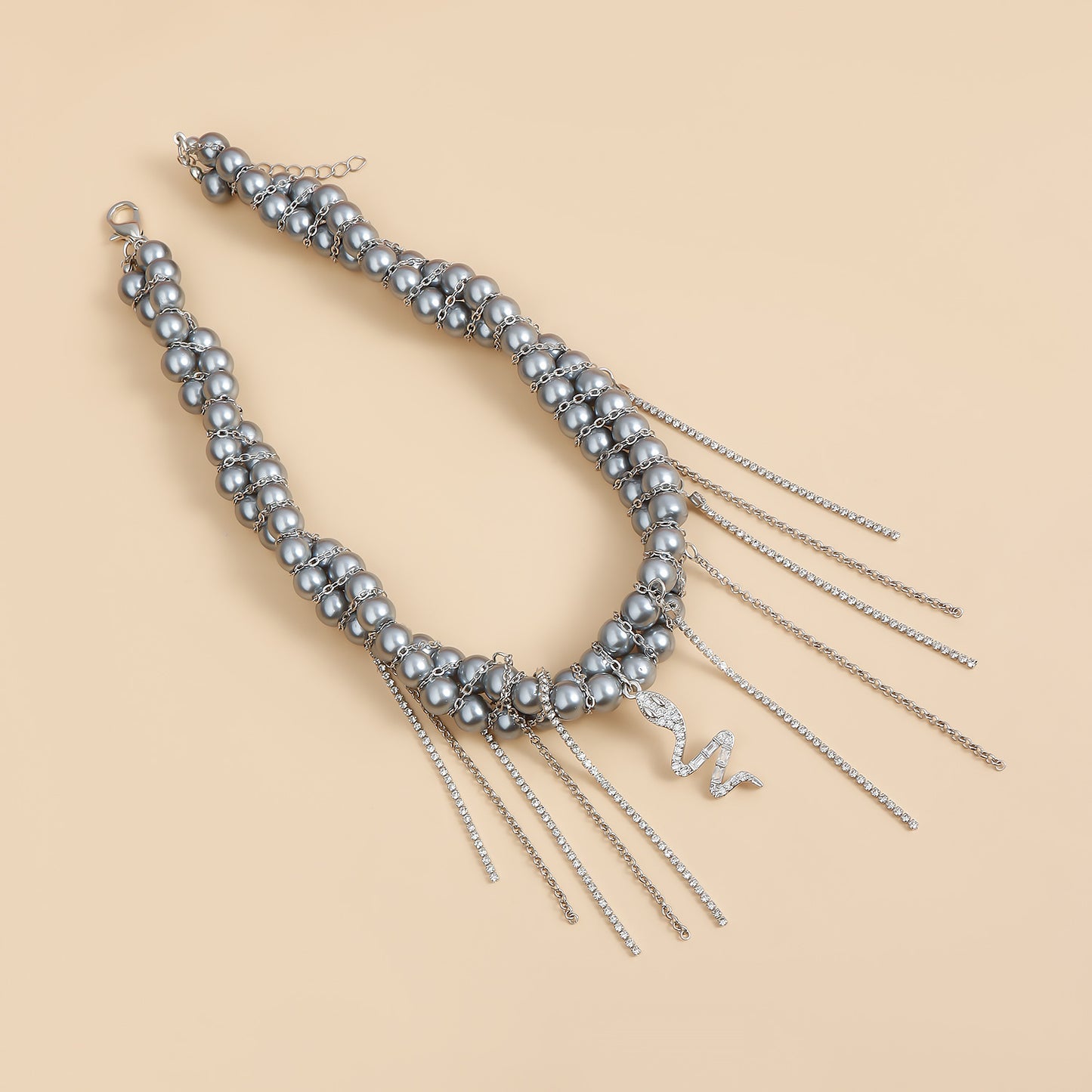 Fashion Minimalist Snake Shape Alloy Pendant Necklace with Tassel Detail for Women