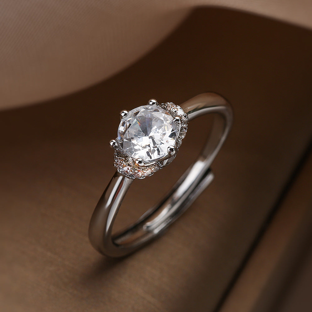 Anello Minimalista Geometrico in Rame Placcato Oro 18K con Zirconi Cubici, Anello Regolabile alla Moda per Donne