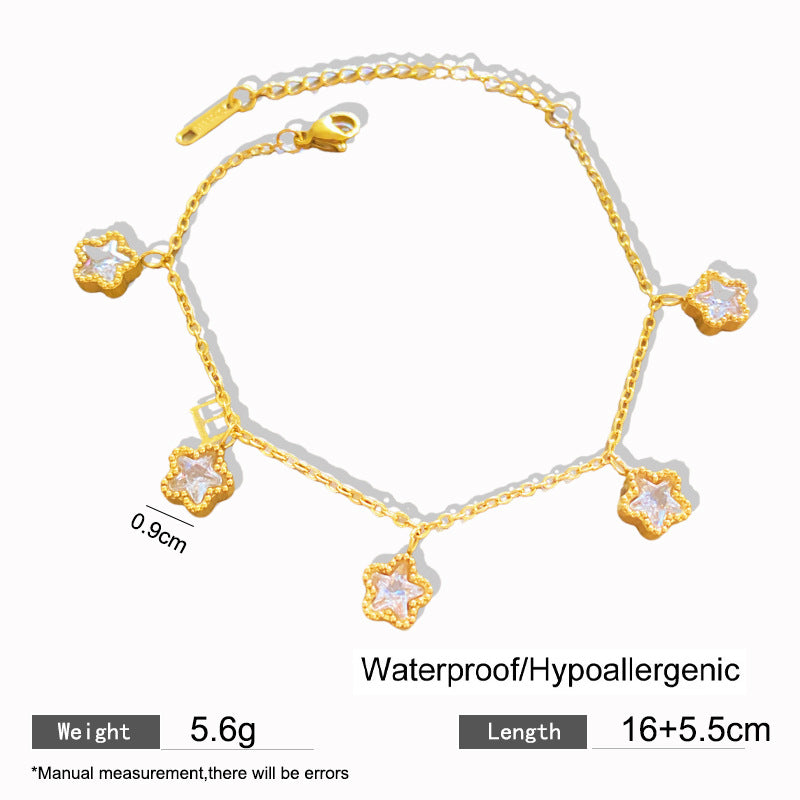Sweet Minimalist Micro-set Cubic Zirconia Star Titanium Steel Bracelet