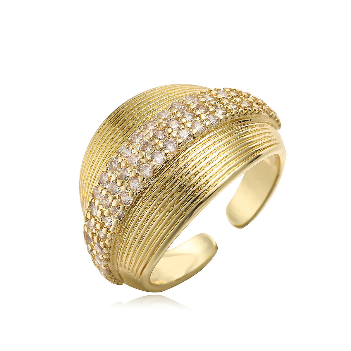 Anello geometrico minimalista color rame placcato oro 18K con zirconi micro-incastonati da donna
