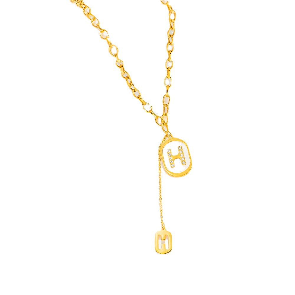 Luxury Style Geometric Letter Necklace in Titanium Steel with Gold Plating for Women