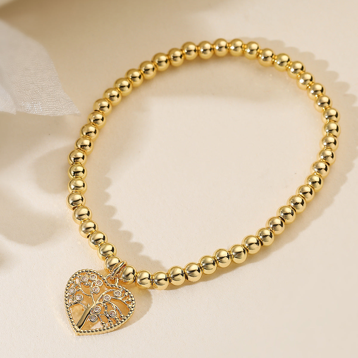 Minimalist 18K Gold Plated Brass Geometric Tree of Life Cubic Zirconia Inlay Bracelet for Women
