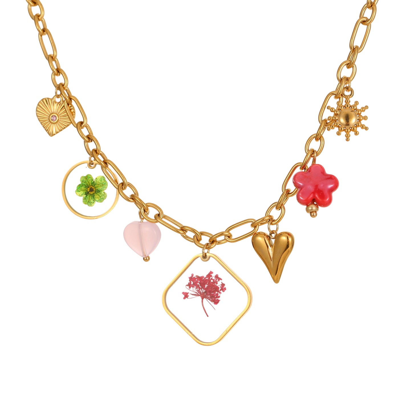 Collar con colgante de flor geométrica minimalista de resina de moda en acero inoxidable con baño de oro de 18 quilates para mujer