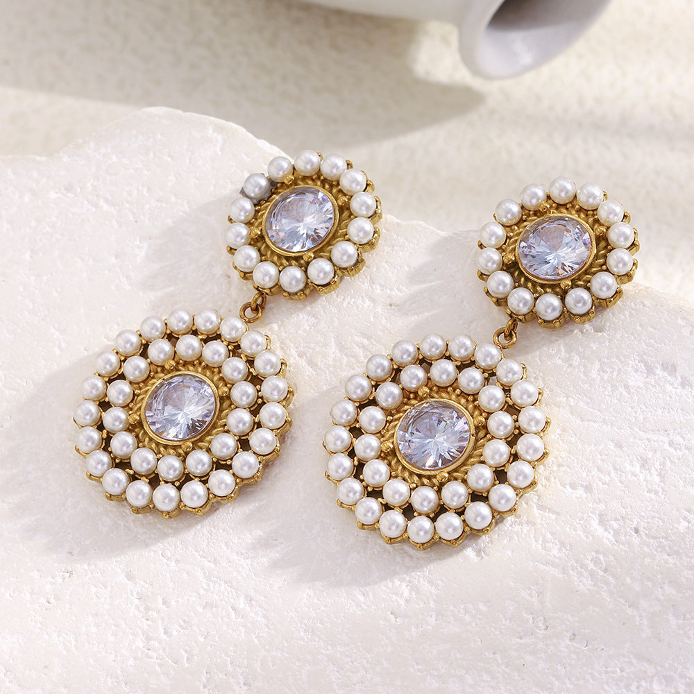 Minimalist Geometric Stainless Steel Earrings with 18K Gold Plating and Full Round Zirconia Accents for Women