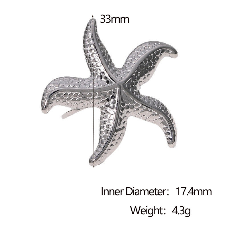 Minimalist Star-Shaped Stainless Steel Open Ring with Plating Finish for Women Fashion Accessory