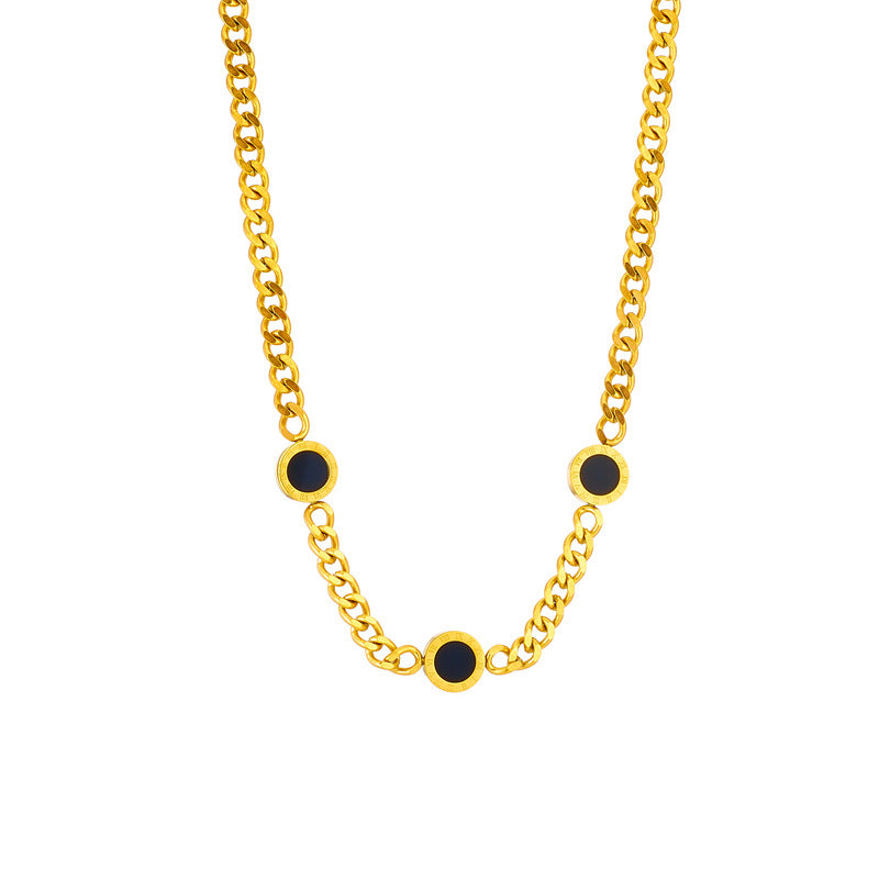 Collar con colgante redondo de acero de titanio punk vintage minimalista con acabado chapado para mujer
