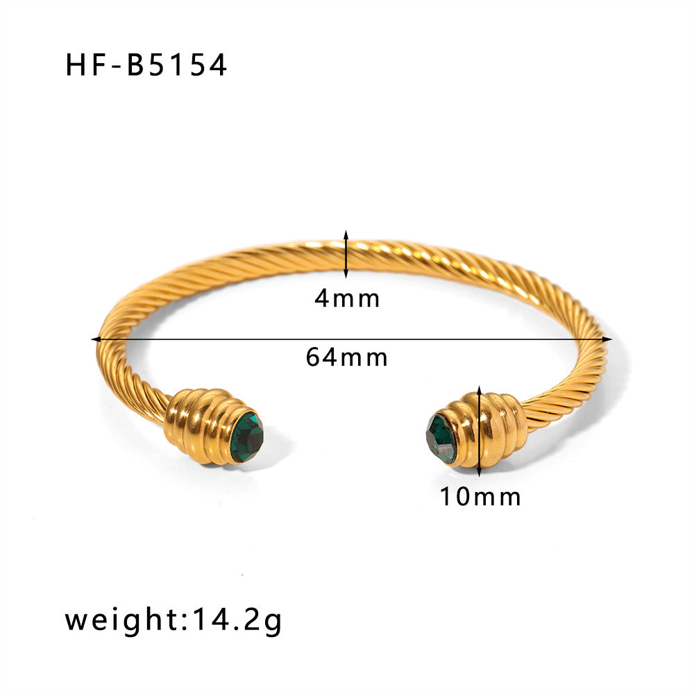 Bracciale Minimalista Geometrico in Acciaio Inossidabile con Intarsi in Zircone e Placcatura in Oro 18K da Donna