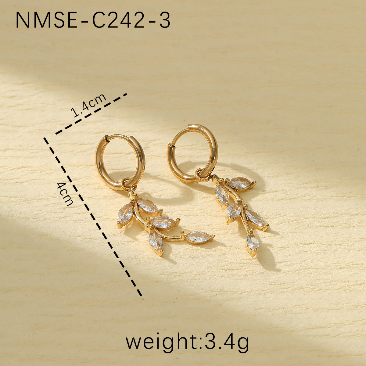 Orecchini da donna minimalisti in acciaio al titanio a forma di petalo con intarsio di strass